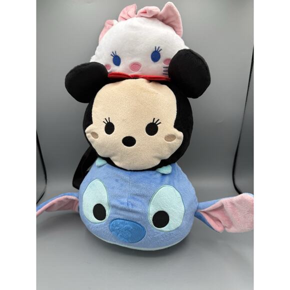 Disney Tsum Tsum Plush Backpack Stitch Minnie Mouse Marie Cat NWT 18” - Picture 1 of 5